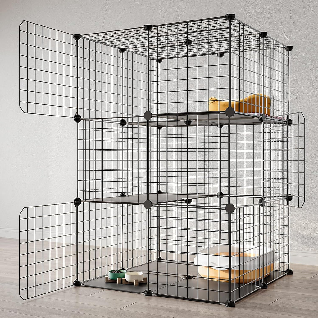 3-Tier Cat Cage Indoor Enclosure DIY Catio Detachable Metal Wire Kennel Q13173