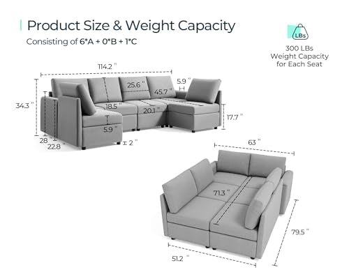 Modular Sectional Sofa with Storage, U Shaped Couch, Blue Y4358