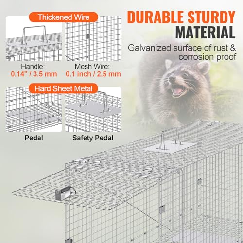 Live Animal Cage Trap 24 x 8 x 8 Inch Humane Folding Trap for Rabbits and Stray Cats W8784
