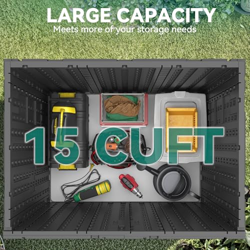 Outdoor Storage Cabinet with 2 Shelves, Waterproof Resin Tool Shed, Lockable, Dark Gray M33386
