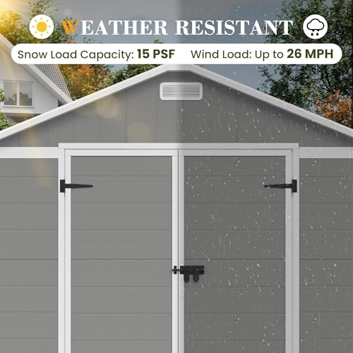 Outdoor Storage Shed 8 x 10 FT, Resin Garden Shed with Floor and Lockable Door O252402