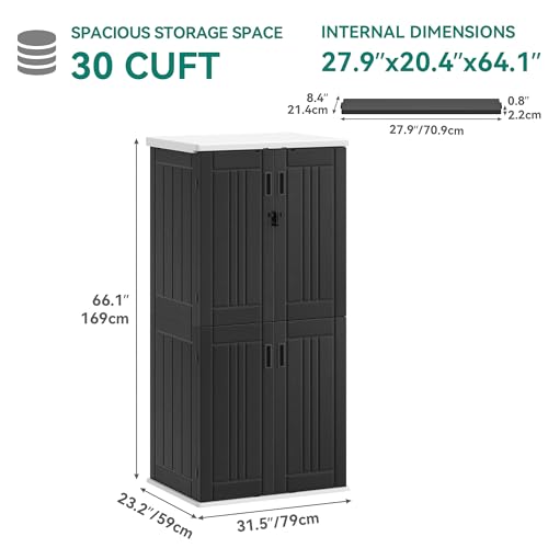 Outdoor Storage Cabinet with 2 Shelves, Waterproof Resin Tool Shed, Lockable, Dark Gray M33386