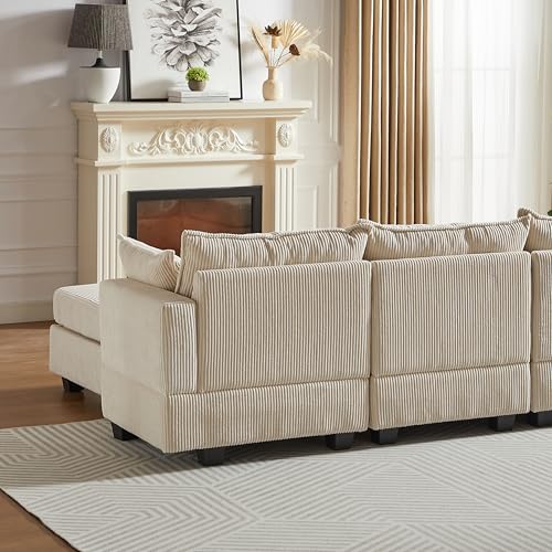 Modular Storage Sectional Sofa with Movable Ottomans, U-Shaped Chenille U839651