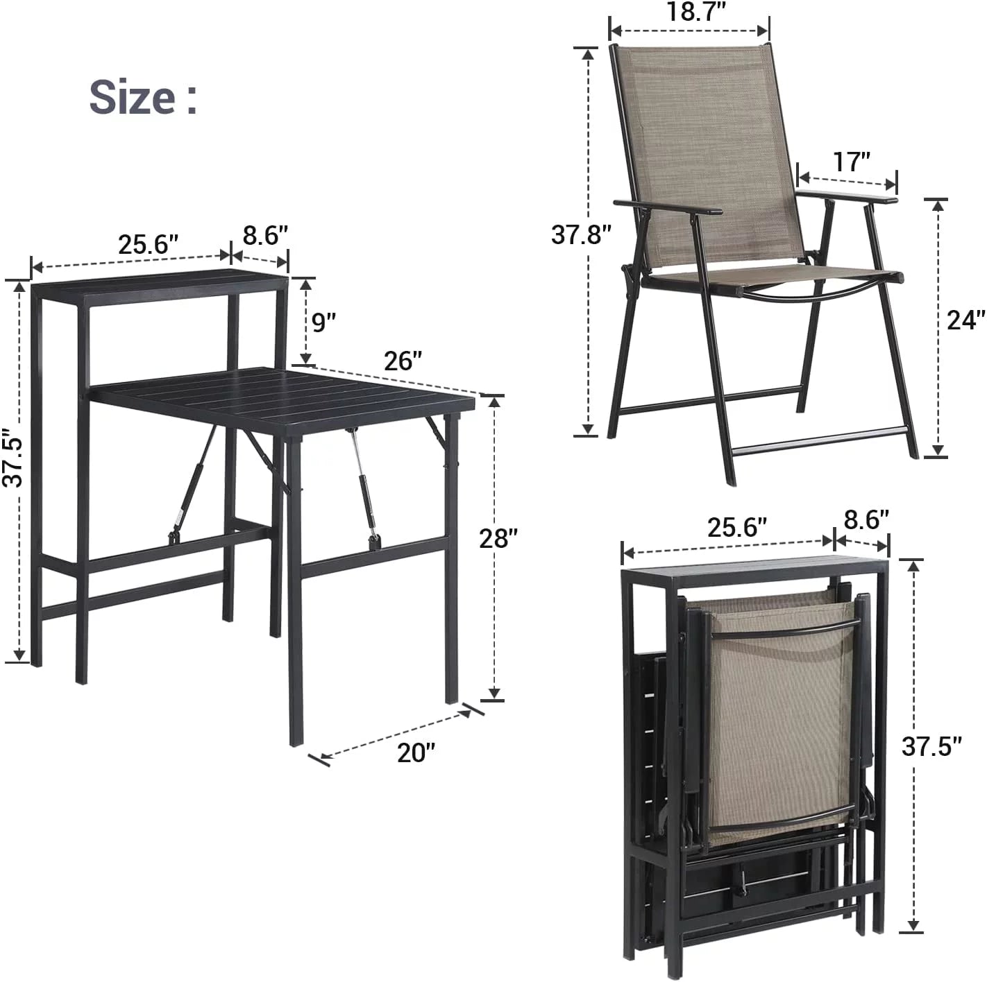 Patio Bistro Set 3 Piece Outdoor Folding Furniture with Coffee Table M8343