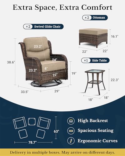 Outdoor Wicker Conversation Set with Cushions, 7 Pieces P4930