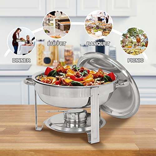 Stainless Steel Chafing Dish Set 5 Qt Round Buffet Warmer with Food Pan and Lid E92433