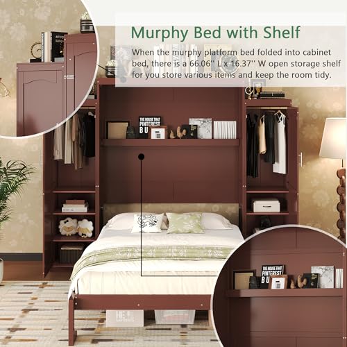 Murphy Bed with Two Wardrobes and Storage Shelf for Small Bedrooms A623