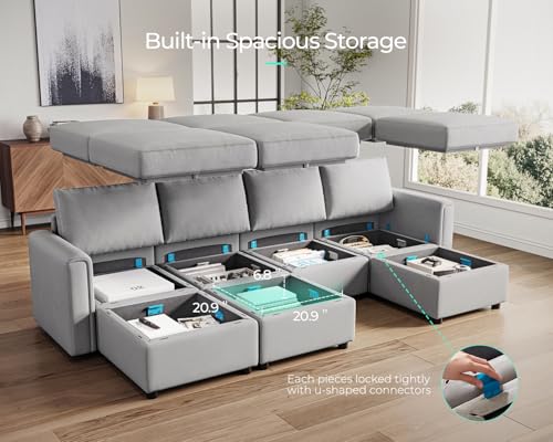 Modular Sectional Sofa with Storage, U Shaped Couch, Blue Y4358