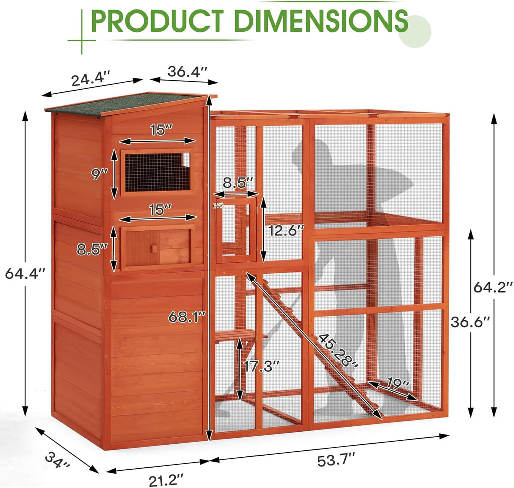 Catio Large Outdoor Cat Enclosure Wooden Walk-in Cage with Platform and 4 Resting Rooms P195