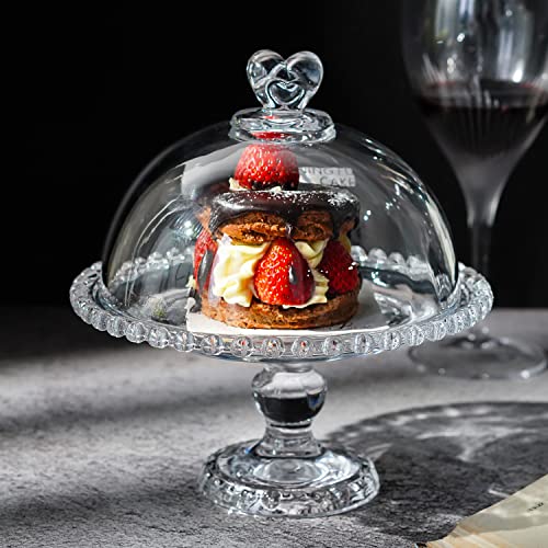 Crystal Cake Plate with Dome, Glass Serving Platter with Lid D2542