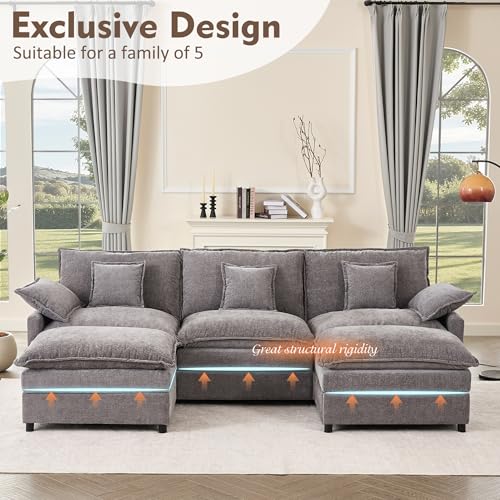 U Shaped Modular Sectional Sofa with Ottoman, Chenille, Black Z16537