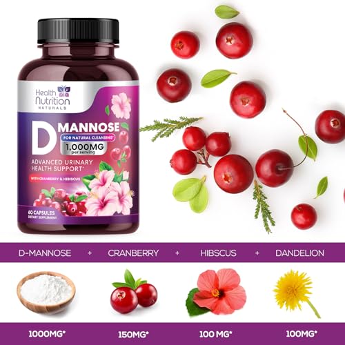 D-Mannose & Cranberry Extract 1350mg Urinary Tract Health Support, Non-GMO, Vegan - 120 Capsules J681