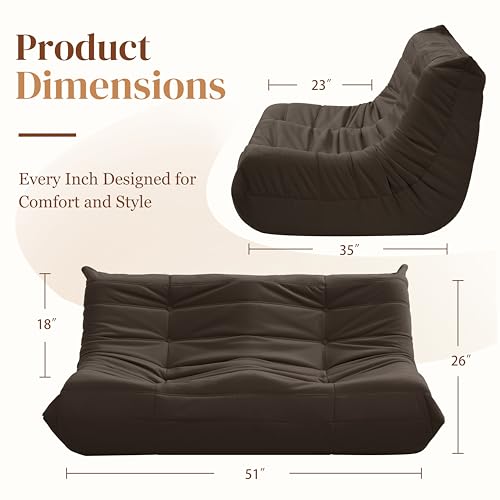 Bean Bag Chair for Adults, Suede & Microfiber Corner Lounge Sofa, 3-Seater, Beige F9802