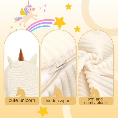 Unicorn Bean Bag Chair for Kids with Filler, Corduroy Floor Lounger, Pink W9694