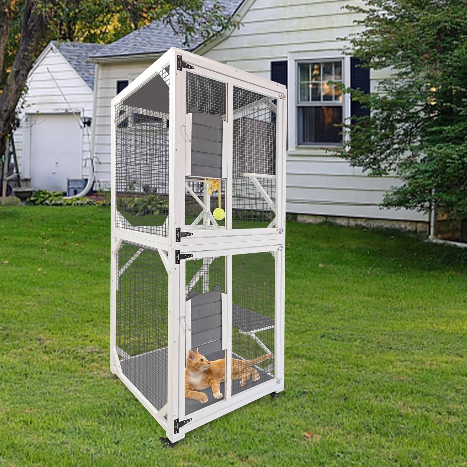Outdoor Cat Enclosure with Wheels, Waterproof Roof G4859