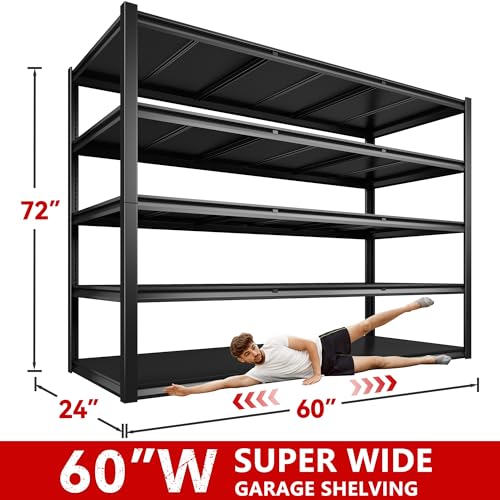60" W Garage Shelving, 5-Tier Heavy Duty Metal Storage Shelves B8137