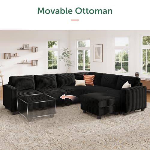 Corduroy Modular Sectional Couch with Storage, L-Shaped, 6 Seater, Dark Gray X823135