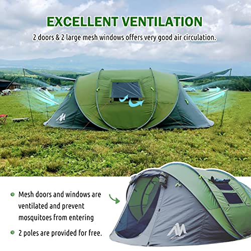 6 Person Easy Pop Up Tent for Camping, Double Layer Waterproof Instant Tent with Vestibule Y954227