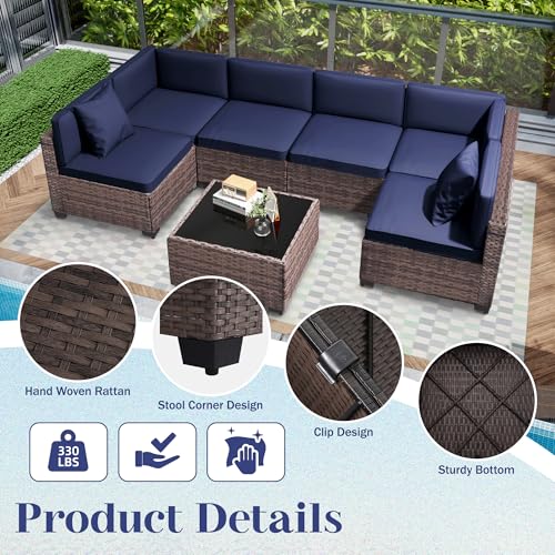 Outdoor Sectional Sofa Set with Cushions and Glass Coffee Table T1708