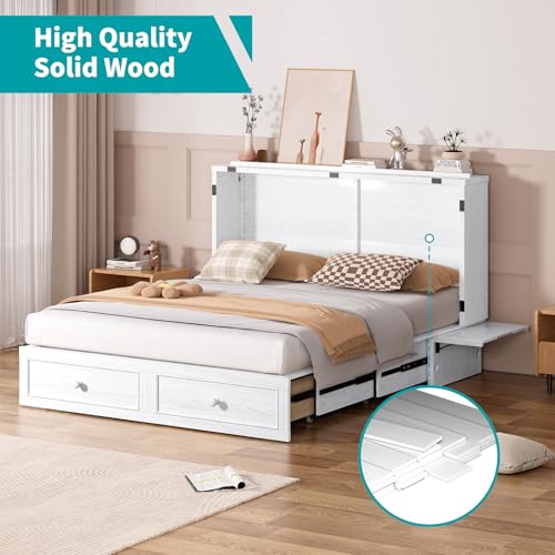 Queen Cabinet Cube Chest Bed with Tri-fold Mattress and Charging Station X329