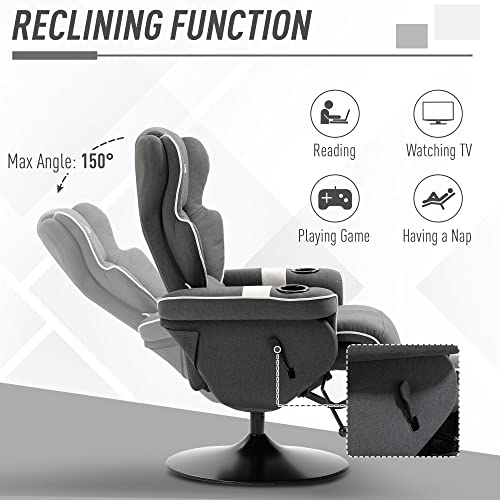 Manual Recliner Swivel Lounge Armchair with Footrest and Cup Holders, Black T5089