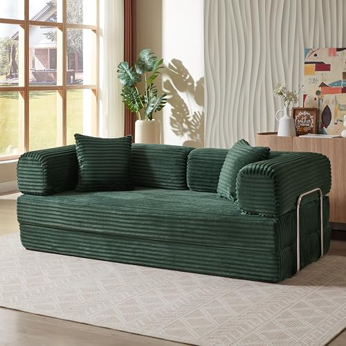 81" Foldable Convertible Sleeper Sofa Bed with Corduroy Upholstery and Pillow O1547