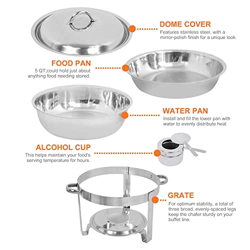 Stainless Steel Chafing Dish Set 5 Qt Round Buffet Warmer with Food Pan and Lid E92433