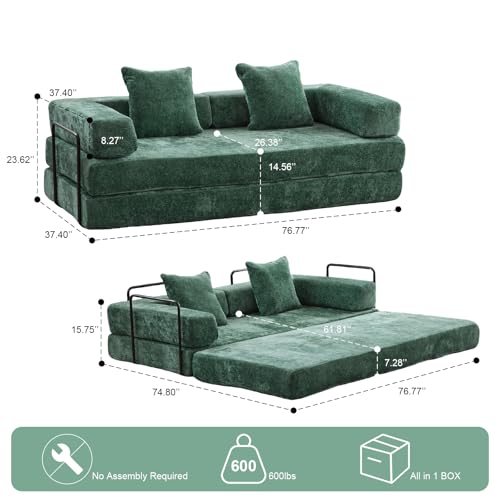 Corduroy Convertible Sleeper Sofa Bed with Pillow, Beige O72530