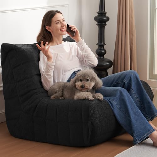 Bean Bag Chair for Adults with Memory Foam, Black Plush X409228
