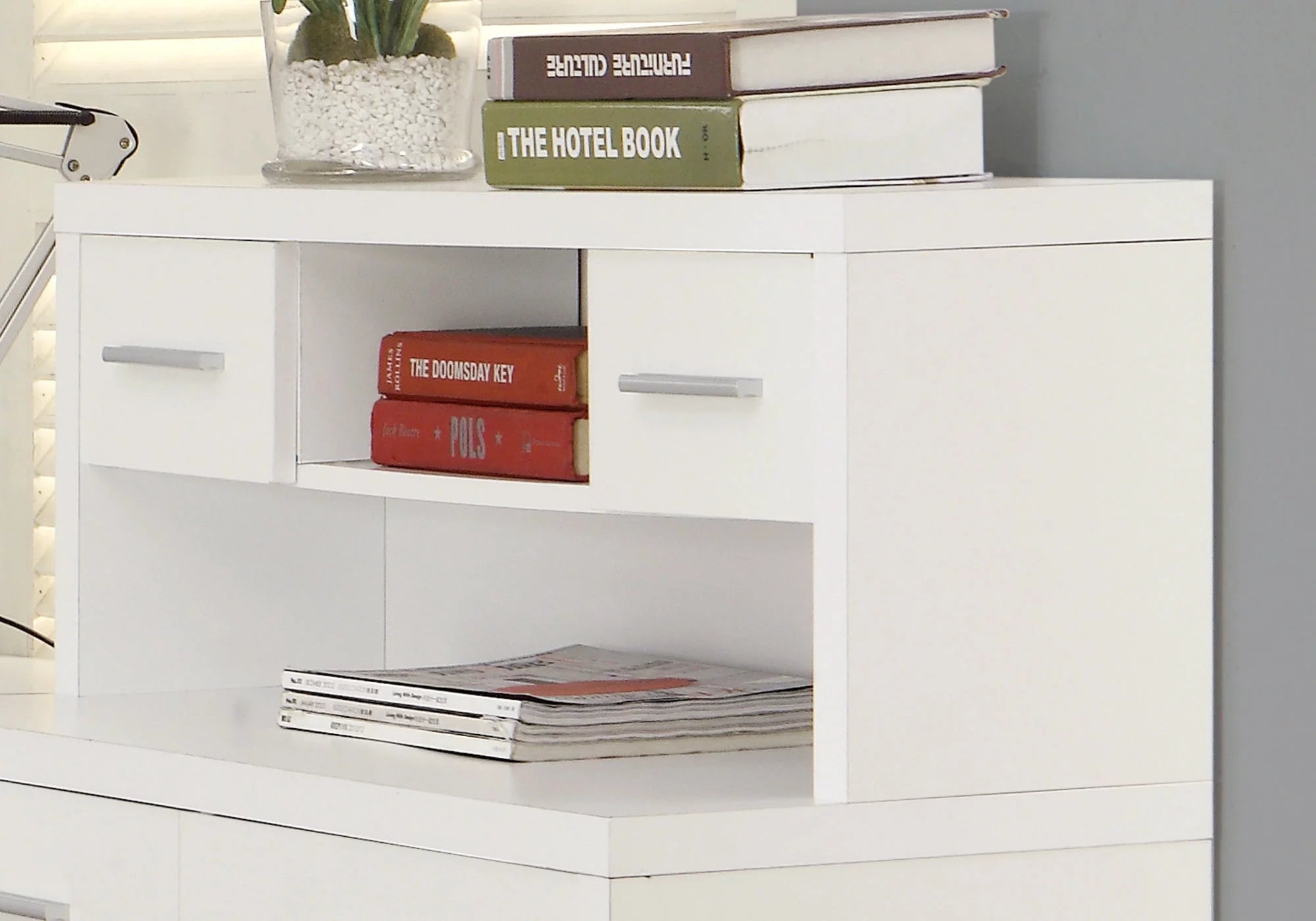 L-Shaped Corner Computer Desk with 8 Drawers, White U518653