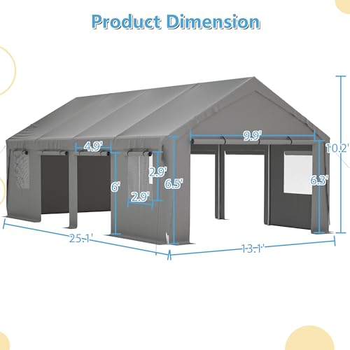 Carport 20x12ft Portable Garage Canopy with Roll-up Windows and Removable Sidewalls D71400