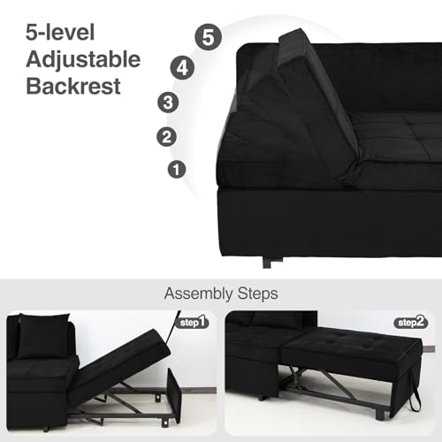 Sofa Bed Convertible Pull Out Couch with 2 Throw Pillows, Dark Grey Z539533