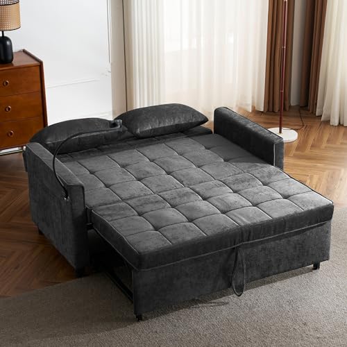3 in 1 Convertible Sleeper Sofa Bed with USB Ports, Reversible Backrest, Brown C746
