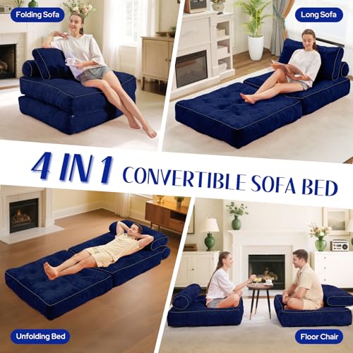 Folding Sofa Bed with Dual Pillow and Handle, Convertible Sleeper Chair, Black M821