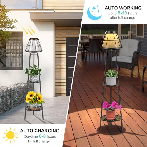 Solar Lights Outdoor with Plant Stands, Metal Tripod Patio Lamp B77585