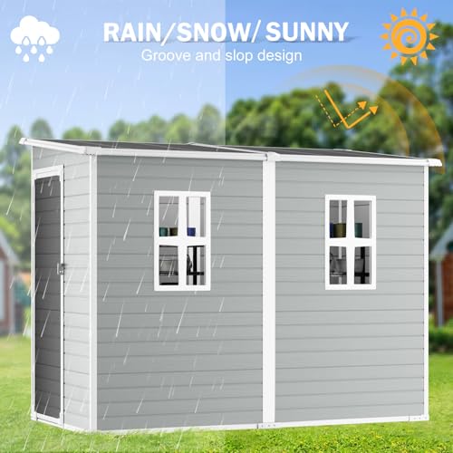 Resin Storage Shed, Waterproof Outdoor Shed with Floor, Lockable Door & 2 Windows G278