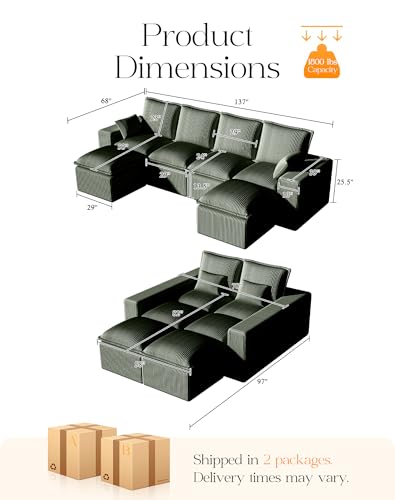 Modular Sectional Sofa with L-Shape Chaise, Deep Seat, No Assembly Required M95554