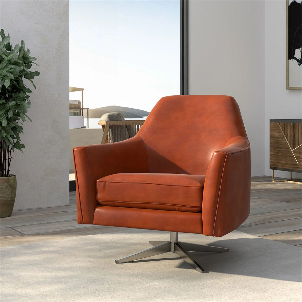Mid-Century Faux Leather Swivel Armchair H237