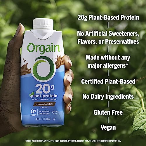 Organic Vegan Protein Shake, Creamy Chocolate, 20g Plant Based Protein, 11 Fl Oz (Pack of 12) D414668