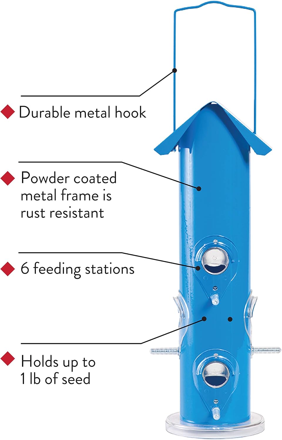Metal Tube Wild Bird Feeder, 1 Lb, Blue W422556