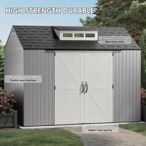Outdoor Resin Storage Shed with Floor, Weatherproof, 7x7 FT U80308