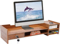 Wood Monitor Stand with Storage Organizer Drawers Desktop Laptop Shelf Risers Cellphone Stand for Home and Office Use (Wood Color)