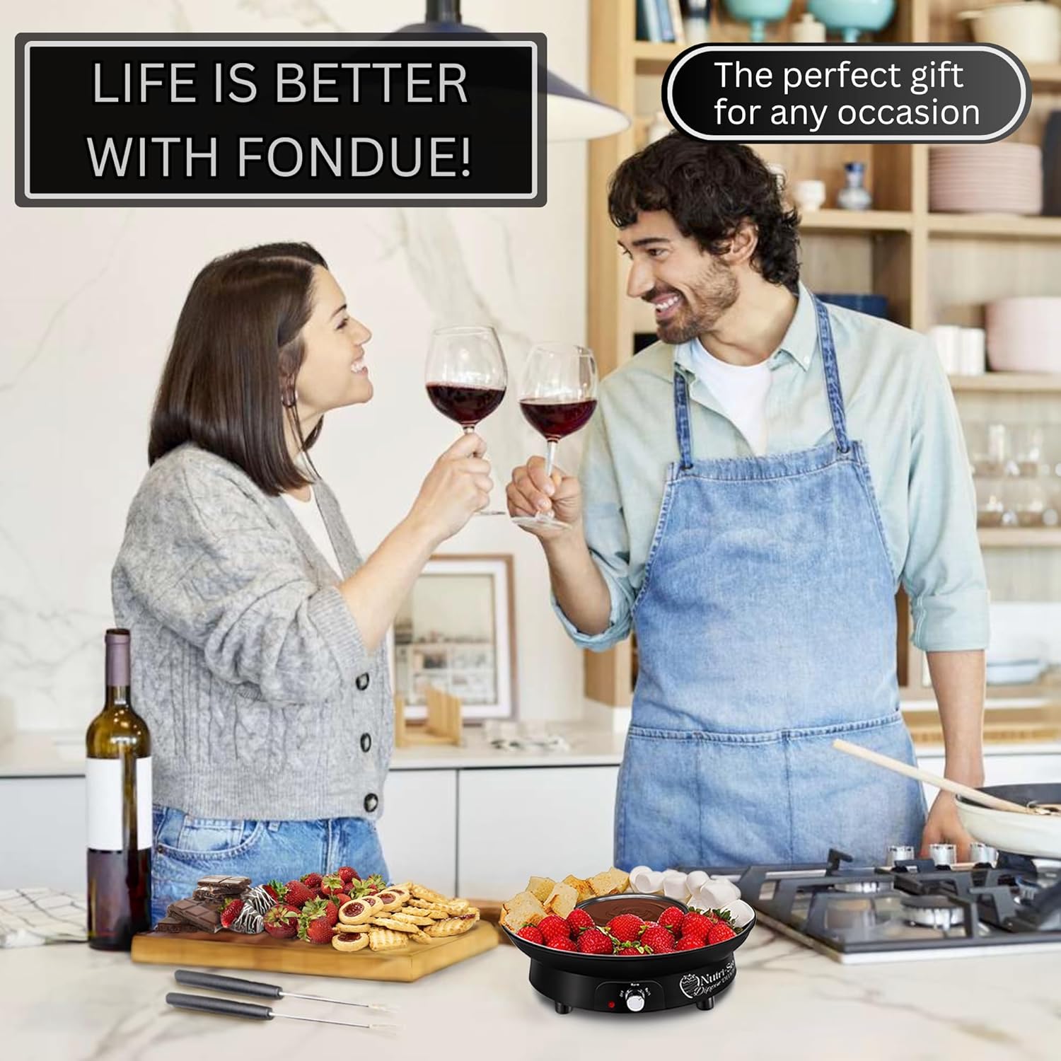 Electric Fondue Pot Set with 4 Roasting Forks J72490