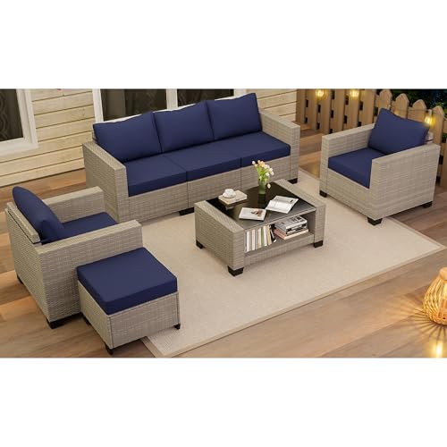 Outdoor Sectional Sofa Set with Cushions and Glass Coffee Table T1708