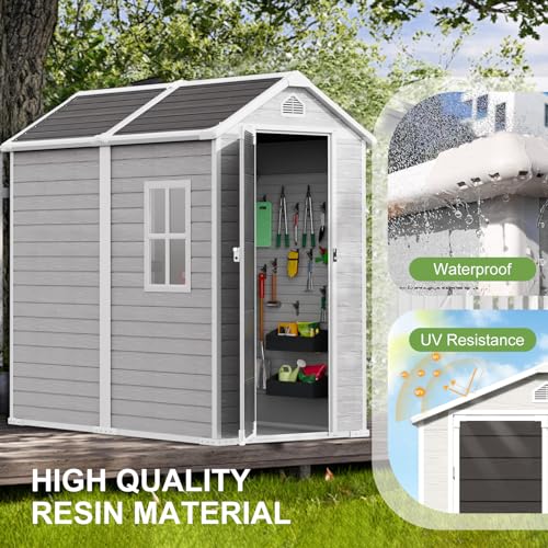 Resin Storage Shed, Waterproof Outdoor Tool Shed with Floor, Double Lockable Doors I89690