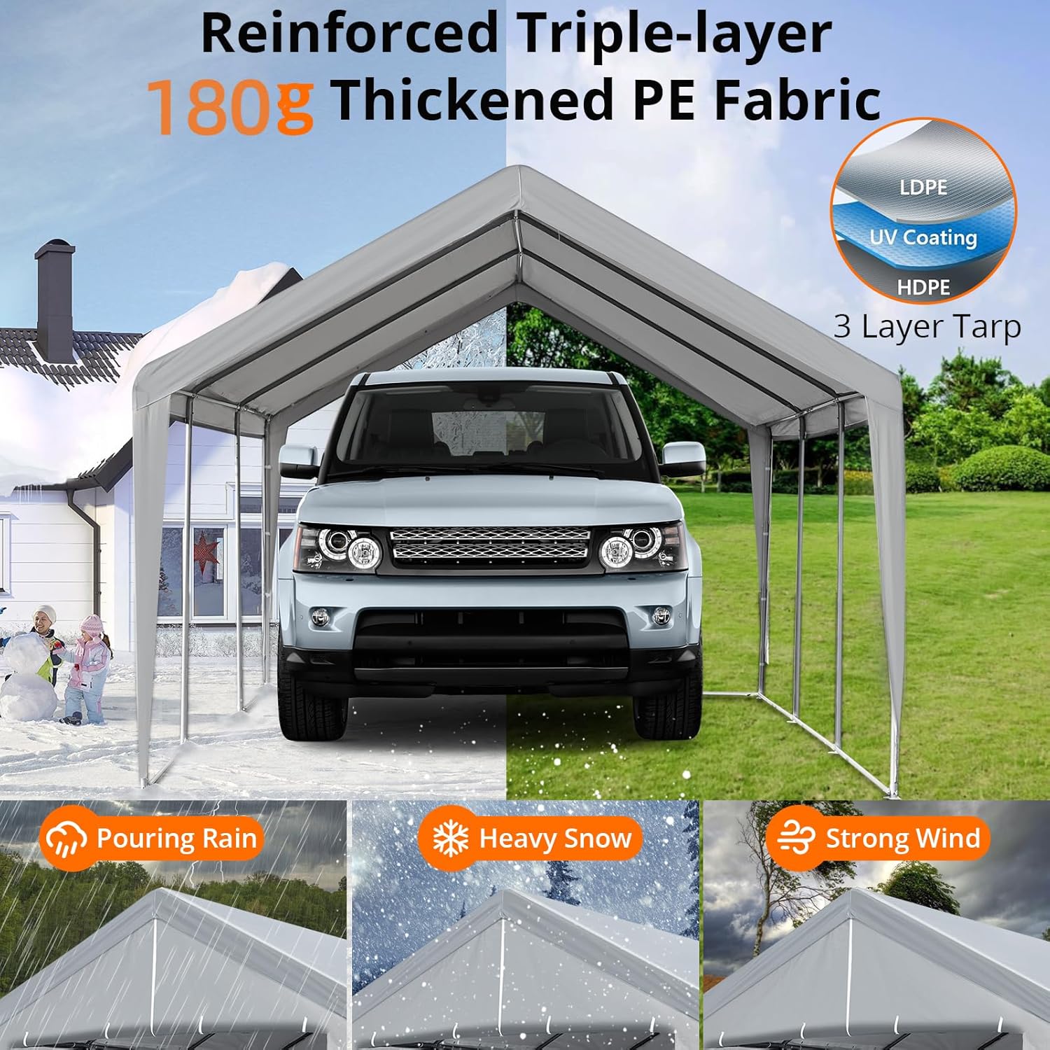 Carport 10×20 FT Portable Garage with Roll-up Doors, Galvanized Steel Frame, Grey R168