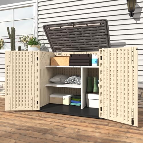 60 Cu.Ft Vertical Outdoor Storage Shed, All-Weather Resin Cabinet with Lockable Floor I975