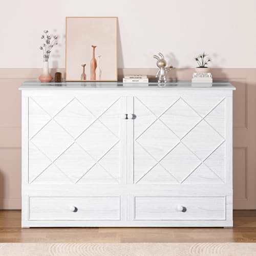 Queen Cabinet Cube Chest Bed with Tri-fold Mattress and Charging Station X329
