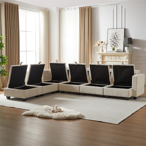 Modular Storage Sectional Sofa with Movable Ottomans, U-Shaped Chenille U839651
