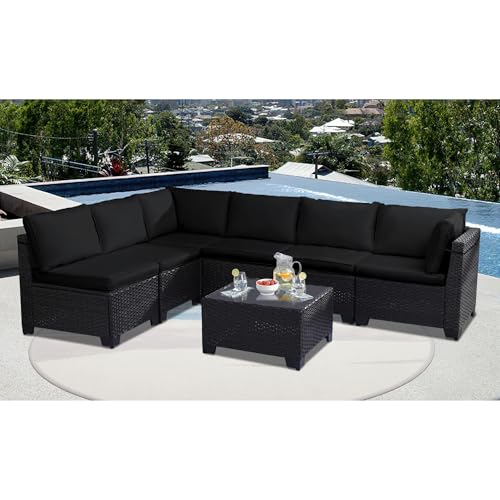 Outdoor Sectional Sofa Set with Cushions and Glass Coffee Table T1708
